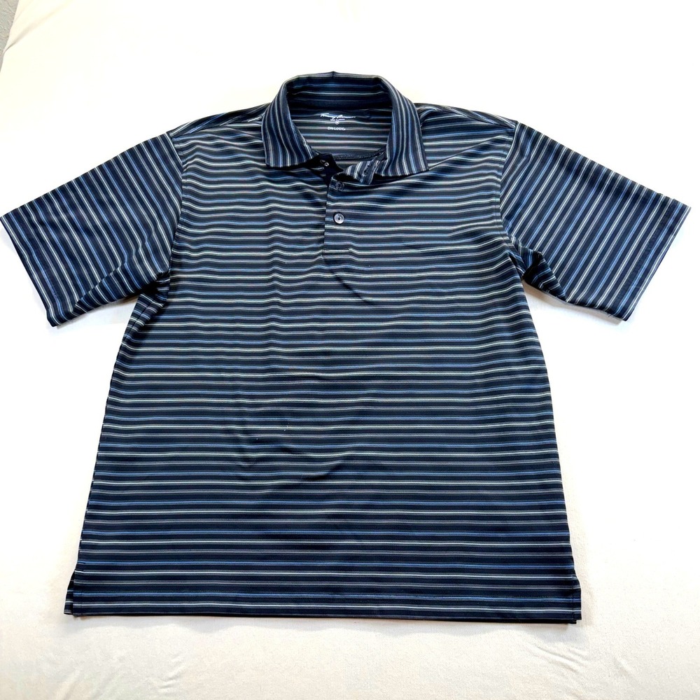 Tommy Armour Polo Shirt Mens M Black Dri-Logic Striped Short Sleeve Golf Top